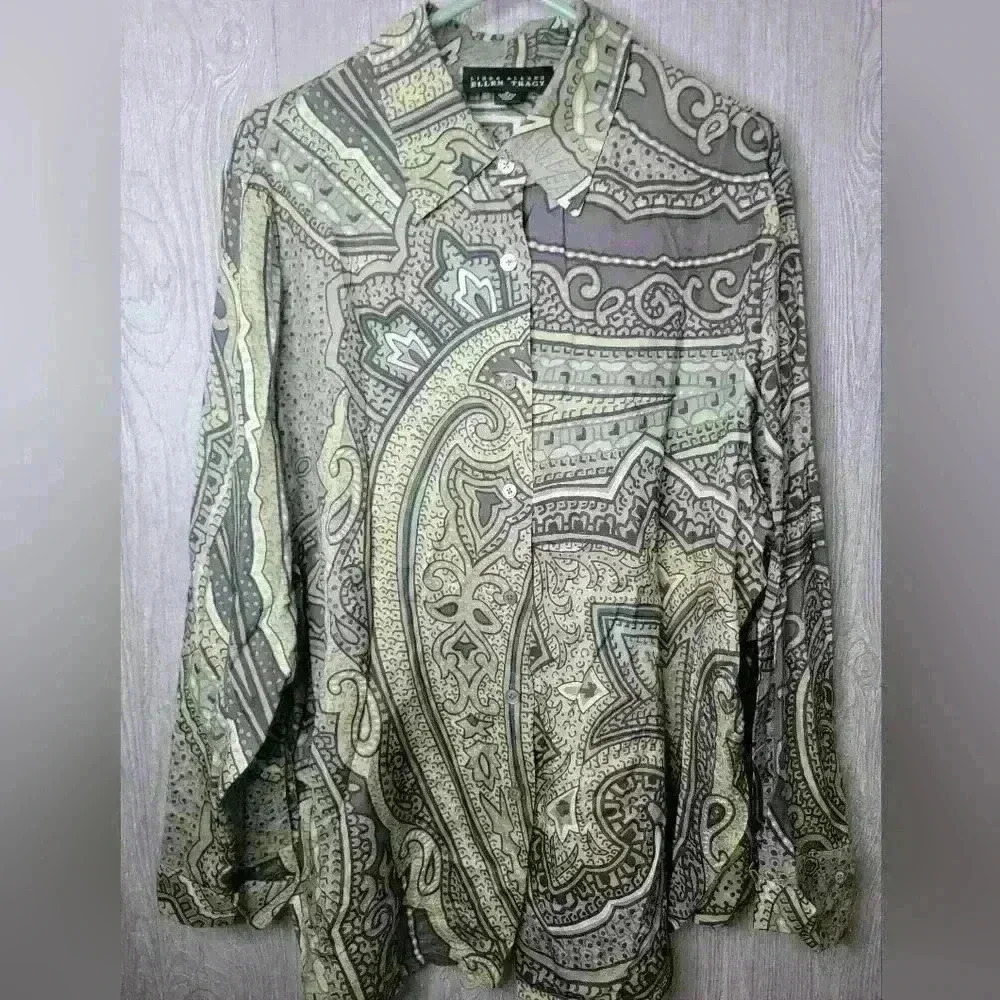 Linda Allard‎ for Ellen Tracy long sleeve button-down silk blouse size 18.